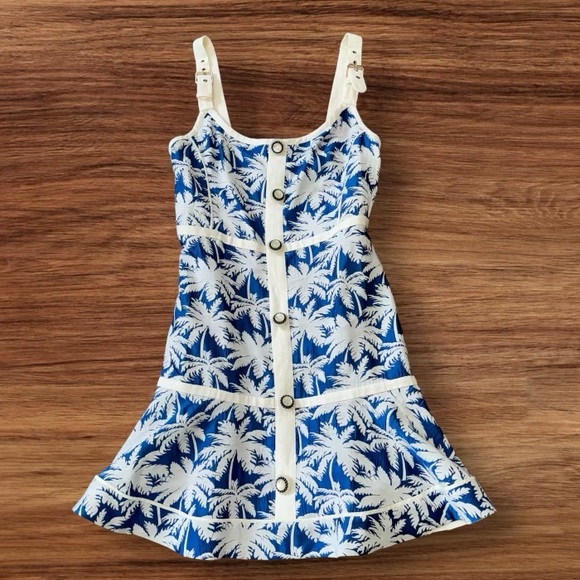 Alexis Lisel Dress Blue White Palm Jacquard Printed Mini Dress Size XL - Picture 4 of 14